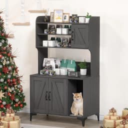 Garvee Cat Litter Box Enclosure Hidden Litter Box Cabinet Furniture with Cat Litter Mat Pad Storage Layer and Indoor Cat House for Hallway Bedroom and Living Room