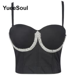 Black Y2K Tops White Rhinestone Sequins Tassel Slim Crop Top New Gothic Party Club Wedding High Street Sexy Corset Top Camis