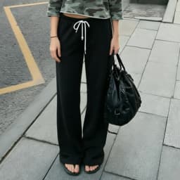 Women Drawstring Wide Leg Sweatpants Casual Loose Flared Trousers Solid Color High Waist Jogger Pants Streetwear Lounge Wear