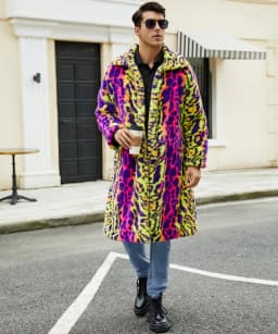Contrasting Leopard Print Imitation Fur Plush Coat Warm Autumn and Winter Coat Jacket for Men