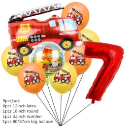 9pcs Fireman Sam Foil Number Balloons Set Happy Birthday Party Deco Ball Boy Gift Fire Truck Holiday Baby Shower Party Supplies