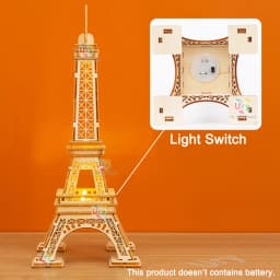 Ury 3D Wooden Puzzle Paris Eiffel Tower with Light Famous European Classics Building World Architecture Model DIY Toy Decoration