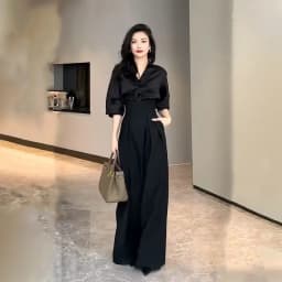 2025 Black Design Wide-Leg Pants Women's Slimming Suit Pant Magic High Waist Loose Straight Drooping Mopping Casual Trousers