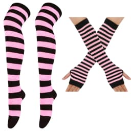 2 pairs,Women's Striped Over The Knee Thigh High Stockings, Multi-color Casual Long Socks