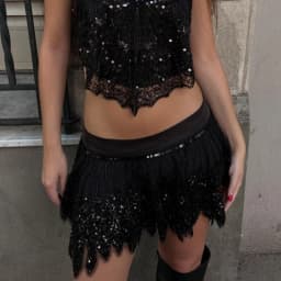 Women's Sequin Sparkly Mini Skirt Embroidered Low Rise Short Skirt with Jagged Scalloped Hem Rave Party Belly Dance Skirts