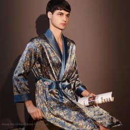 New Men's Robe Pajama Print Kimono Bathrobe Gown Spring Summer Male Sleepwear Loungewear Loose Silk Satin Nightwear Homewear