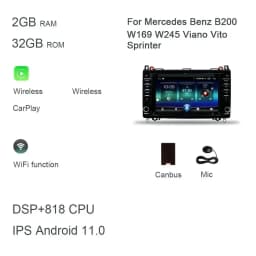DSP Carplay 8" Android 12.0 128GB+8G car Radio autoradio multimedia For Mercedes Benz W169 W245 Viano Vito Sprinter B200 Crafter