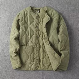 Afashion Retro Unisex Cotton Jacket Button up V-Neck Workwear Layering Style Casual Loose Fit Polyester Fiber Spring Summer A
