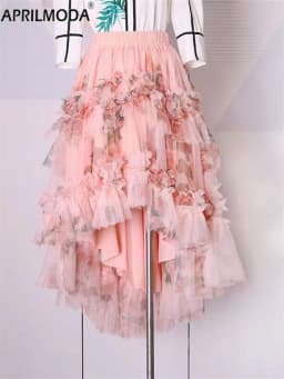 French Style Holiday Ruffle Irregular Midi Long Party Skirt Ball Gown Multi Layer Mesh Fashion Gauze Tutu Elegant Vintage Skirts