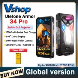 Ulefone Armor 34 Pro+5G AI Rugged Phone 32GB+512GB 25500mAh 6.95" Built-in Projector 120Hz Android 15 MTK 7300 NFC Smartphone