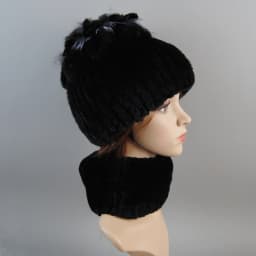 Real Rex Rabbit Fur Hat And Scarf Set Women Winter Knitted Beanie Hat Natural Fur Skullies Beanies Woman Hat Female Cap Elastic