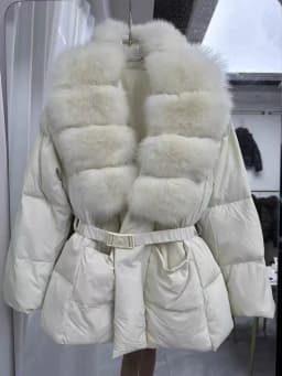 Winter High End Natural Large Fur Collar Down Jacket Women White Duck Down with Belt Outwears Female Solid Thicken Warm Jackets
