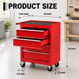Tacleekii 24 in Rolling Tool Chest with Wheels 4-Drawer Lockable Tool Box Storage Cabinet - Locking System Drawer Liners Mobile Tool Cart for Garage Workshop