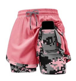 Women's 2-in-1 Gym Shorts with Pockets High Waist Quick Dry Breathable Lightweight Workout Running Swim Beach Casual Outdoor