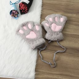 Cute Cat Claw Gloves Women Thermal Half Finger Kawaii Lady Velvet Thick Winter Cartoon Halter String Student Gloves