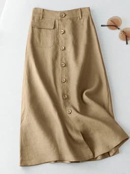 ZANZEA  Elegant Cotton Midi Skirts Casual Button Up A-line Skirt Women High Waist Jupe 2024 Summer Solid Temperament Falda Mujer