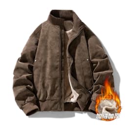Men Casual Winter Faux Suede Bomber Jacket Stand Collar Parkas Motorcycle Coa Zip Up Warm Thickened Outerwear Fashion 28518