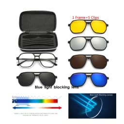 VCKA Big Frame Polarized Myopia Sunglasses 6 in 1 Prescription Magnetic Clip Men Women Glasses Custom Optical Eyewear -0.5 To-10