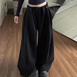 2026 Spring Casual Solid Streetwear Pants Harajuku Elastic Waist Loose Wide Leg Y2k Aesthetic Women Button Grunge Pantalones