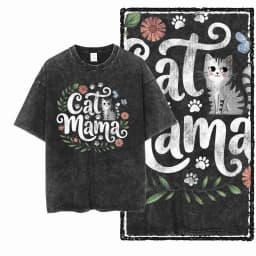 Cool Cotton Cat Printed Retro Washed Distressed Men t-shirt Black Big Size T Shirt For Men Unique Graphic Tshirt Tee G52