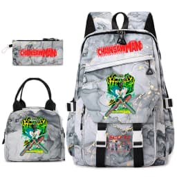 Chainsaw Man Anime Print Student Backpack Set for Girls with Lunch Bag Pencil Case School Daily Use