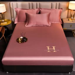 Luxury Ice Silk Fabrics Elastic Fitted Sheet Summer Solid Bedding Mattress Protector Cover Queen King Size Bed Sheet Set 4 Sizes