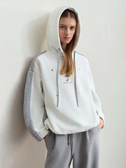 Amii Drawstring Hooded Splicing Imitation Lamb Wool Sweatshirt Embroidered 2024 Winter Women's Loose Thermal Tops 12444131