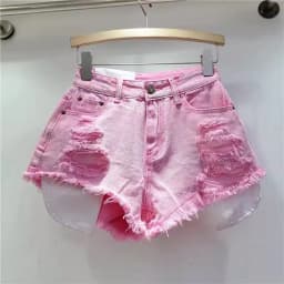 Leaking Pocket Street Hole Washed Retro Blue Denim Shorts 2026 Summer New Spice Girl Fashion Jeans Hot Pants Shorts Women