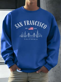 San Francisco California Pattern Men Pullovers Autumn Casual Sweatshirt Fashion All-Match Streetwear Fleece Comfortable Top