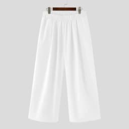 INCERUN Men Wide Leg Pants Solid Color Loose Joggers Elastic Waist Trousers Men Streetwear Vintage 2024 Casual Long Pants S-5XL