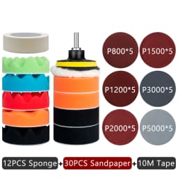 Car Polishing Sponge Pad Kit Wool Waxing Buffing Sponge Abrasive Disc Sandpaper For Sanding Headlight Refurbish Auto Detailing