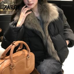 ZAROY Women's Winter Jacket Luxury Fox Fur Collar Puffy Thicken Warm Cotton Short Coat High Street Fashion Outwear Parkas куртка
