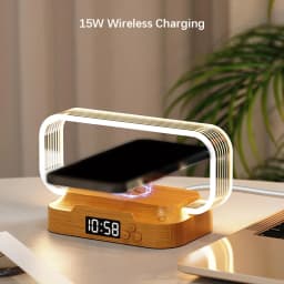 Shenzhi Tech WR06 LED Table Lamp with Digital Clock, Wireless Charging Phone Stand Dimmable Night Light