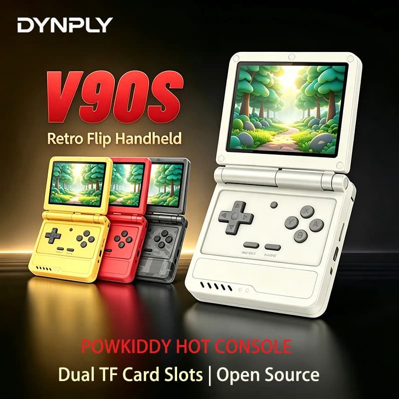 POWKIDDY Retro Flip V90S Portable Handheld Game Console 3.5-inch 640*480 IPS Screen A133Plus Vibration Function Children's Gifts