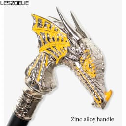 92cm Luxury Bright Silver Dragon Head Walking Stick with Yellow Men and Women Vintage Fashionable Decorative Cane Party Cosplay