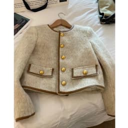 Autumn Winter New Style Warmth Outerwear Women's round Neck Slim Fit Cashmere Coat Leather Design Gold Button Small Fragrance...
