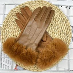 Women Winter Warm PU Leather Suede Splicing Plus Velvet Thicken Gloves Fashion Elegant Cycling Drive Touch Screen Plush Wrist