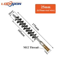 Loonpon M12 Thread Wire Brush Metal Handle 18-75mm Brush Working Stainless Steel Wire Pipe Tube Cleaning Chimney Brush