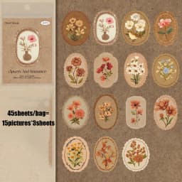 Mr. Paper 45pcs Serene Florals Sticker Pack - Boxed Flower Theme Collection, DIY Journal Collage Decor Set, Literary Stationery