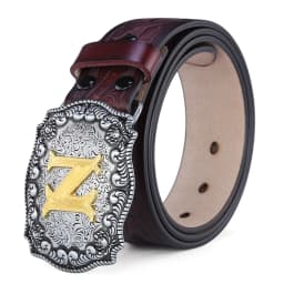 Western Belt Men Genuine Leather Belts for Men Women Cowboy Cowgirl Big Letters Buckle Gold Male Belts Long Black Brown Quality