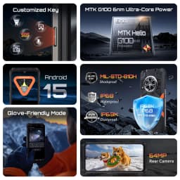 Rugged Smartphone Cubot Kingkong Power 5, Android 15, 16GB RAM (6+10), 128GB ROM, 6.88' 120Hz Screen, 15300mAh Battery, MTK G100