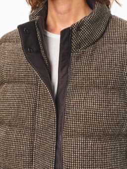 Taffa Autumn Winter Vintage Brown Toned Wool Stand Collar Floral Shaughnessy Checkered 90 White Goose down Jacket Women