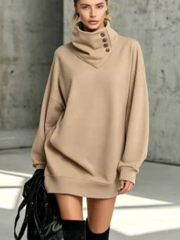 Vintage Niche Design Button Placket High Collar Long Sleeve Top For Women Fashion Simple Loose Daily Versatile Solid Color Top