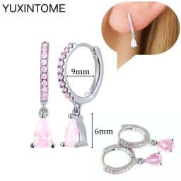 925 Sterling Silver Needle Pink Crystal Heart Hoop Earrings for Women Fashion Geometric Pendant Earrings Luxury Jewelry Gifts