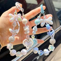 Anti Loss Mobile Phone Strap Wrist Chain Building Blocks Love Bow Beaded Pendant Keychain Bag Hangings Decoration