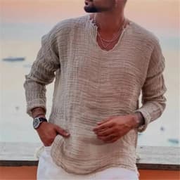 Spring-and-Summer-Men's-Viking-Style-Summer-Shirts-for-Beach-Wear-Casual-Shirts-Pure-Fake-Cup-shaped-Long-Sleeved-V-neck-Tops