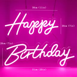 Dimmable LED 'Happy Birthday' Neon Sign in Multiple Sizes 42cm/51cm/76cm with Clear Acrylic Backer - Wall Party Light for Celebr