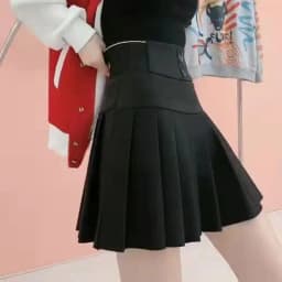 High Waist A-Line Skirt Black Pleated Spring Autumn Design Letter Elastic Abdomen Half Body Skirt City Walk PVC Fabric