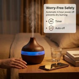 HONSUN Humidifier for Bedroom, 300ml Essential Oil Diffuser with 7-Color LED Night Light, Dark Wood Grain Ultrasonic Cool Mist Humidifier, Portable USB Desktop Aroma Humidifier with 4-Hour Auto Shut-Off, Compact Size for Home Office Spa