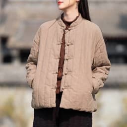 Johnature Women Chinese Style Linen Parkas Solid Color Stand Long Sleeve Winter Coats 2025 New Button Plus Cotton Warm Parkas